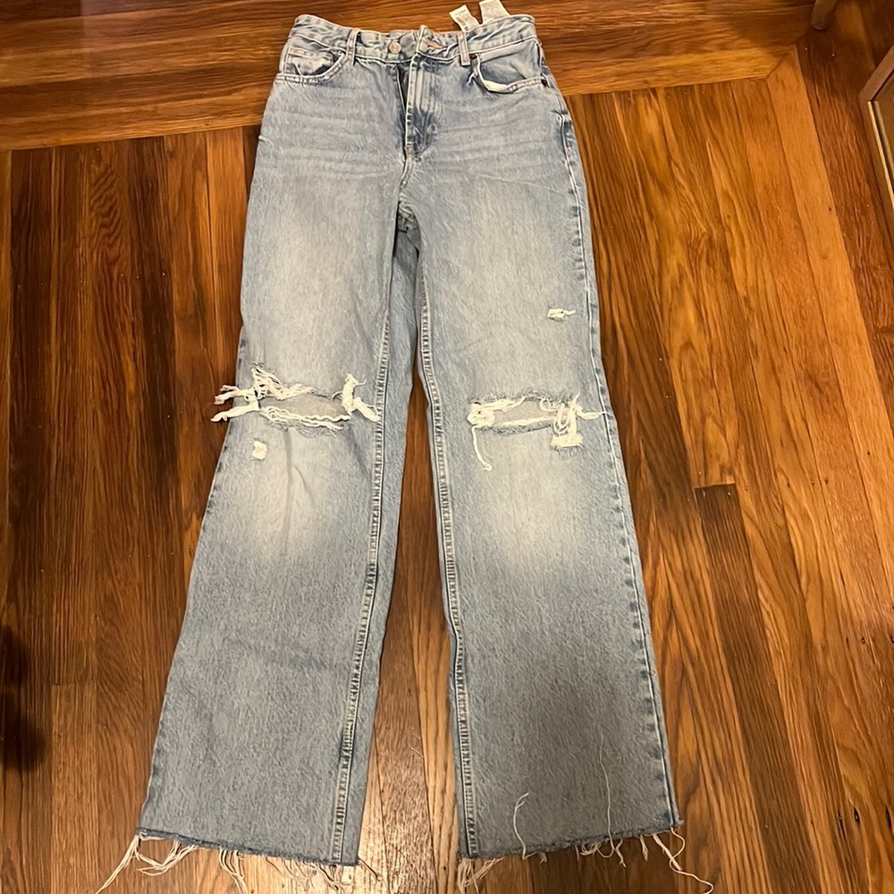 Zara high rise wide leg distressed jeans